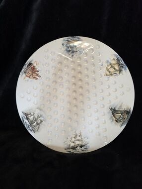 Nautical Ship Decorative Round Tray - White with Multicolor Ship Illustrations